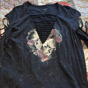 SOLD!! Lovesick Black Skull and Roses Women's Tee